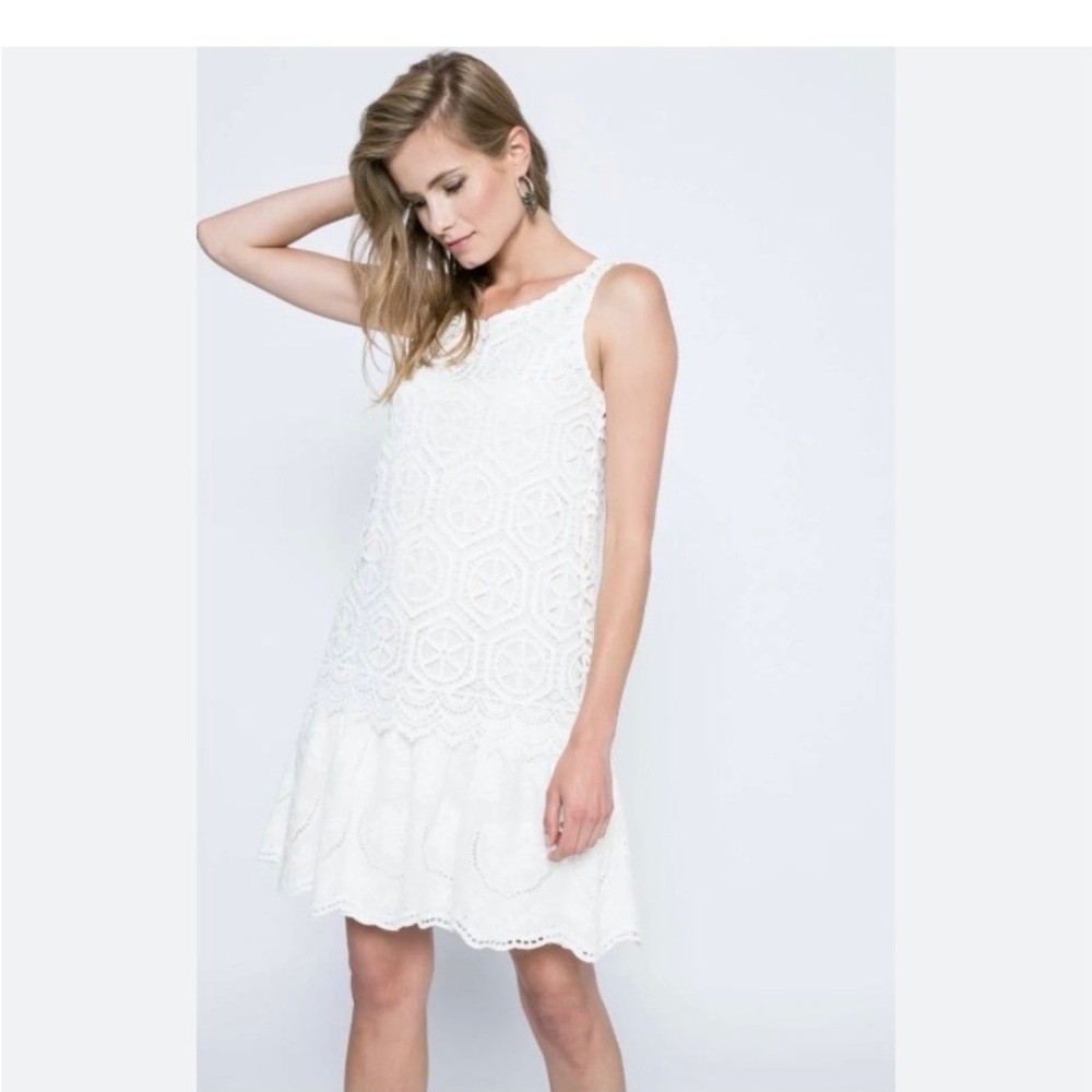 Desigual Lace Layer Sleeveless White Mini Dress Designed by M. Christian Lacroix